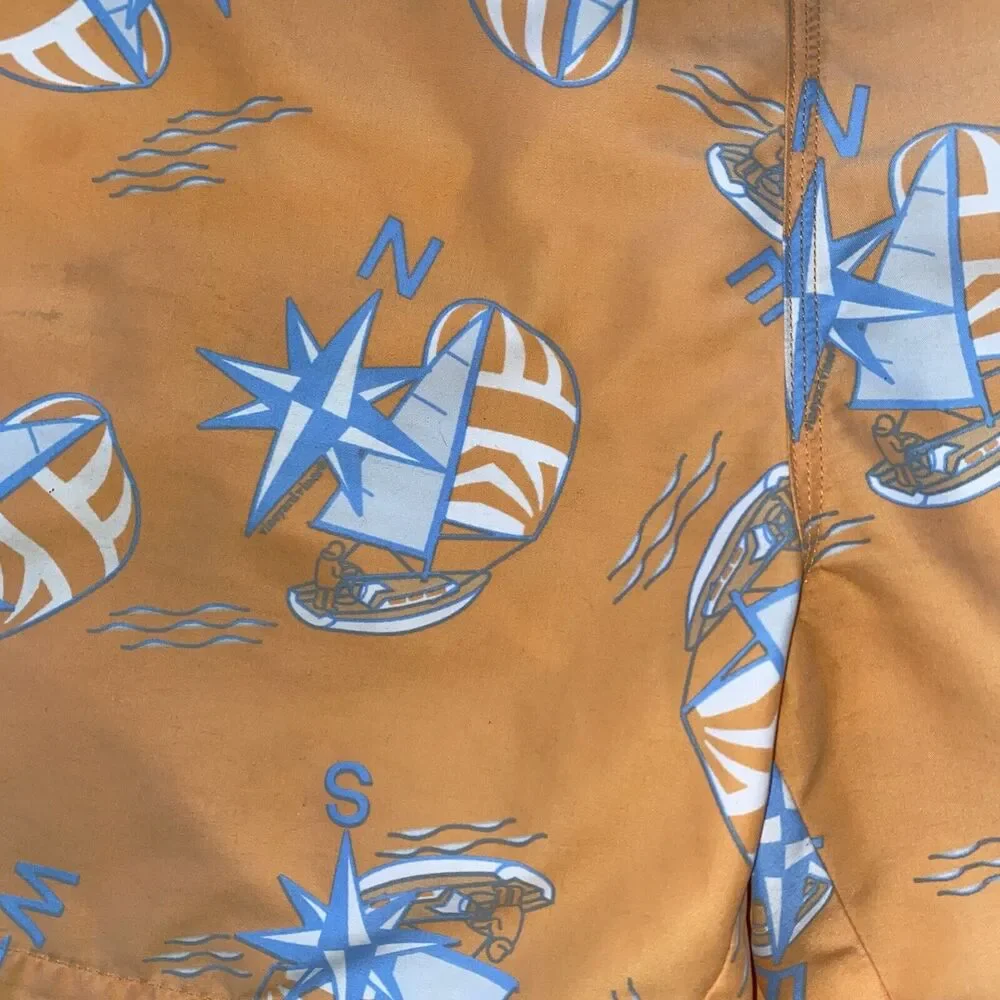 Vineyard Vines Sailboats And Compasses Swim Trunks Orange And Blue Men's Size LG